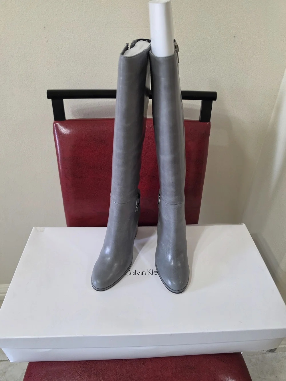 Calvin Klein Gray Knee-High Leather Boots